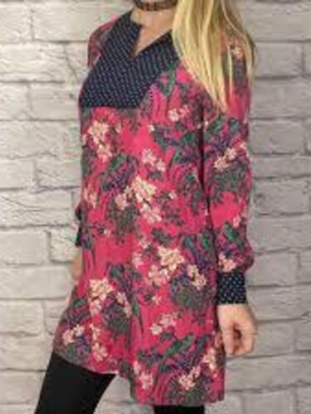 MAEVE Anthropologie Navy Blue Polka Dot & Red Floral Tunic Top Dress Size 8